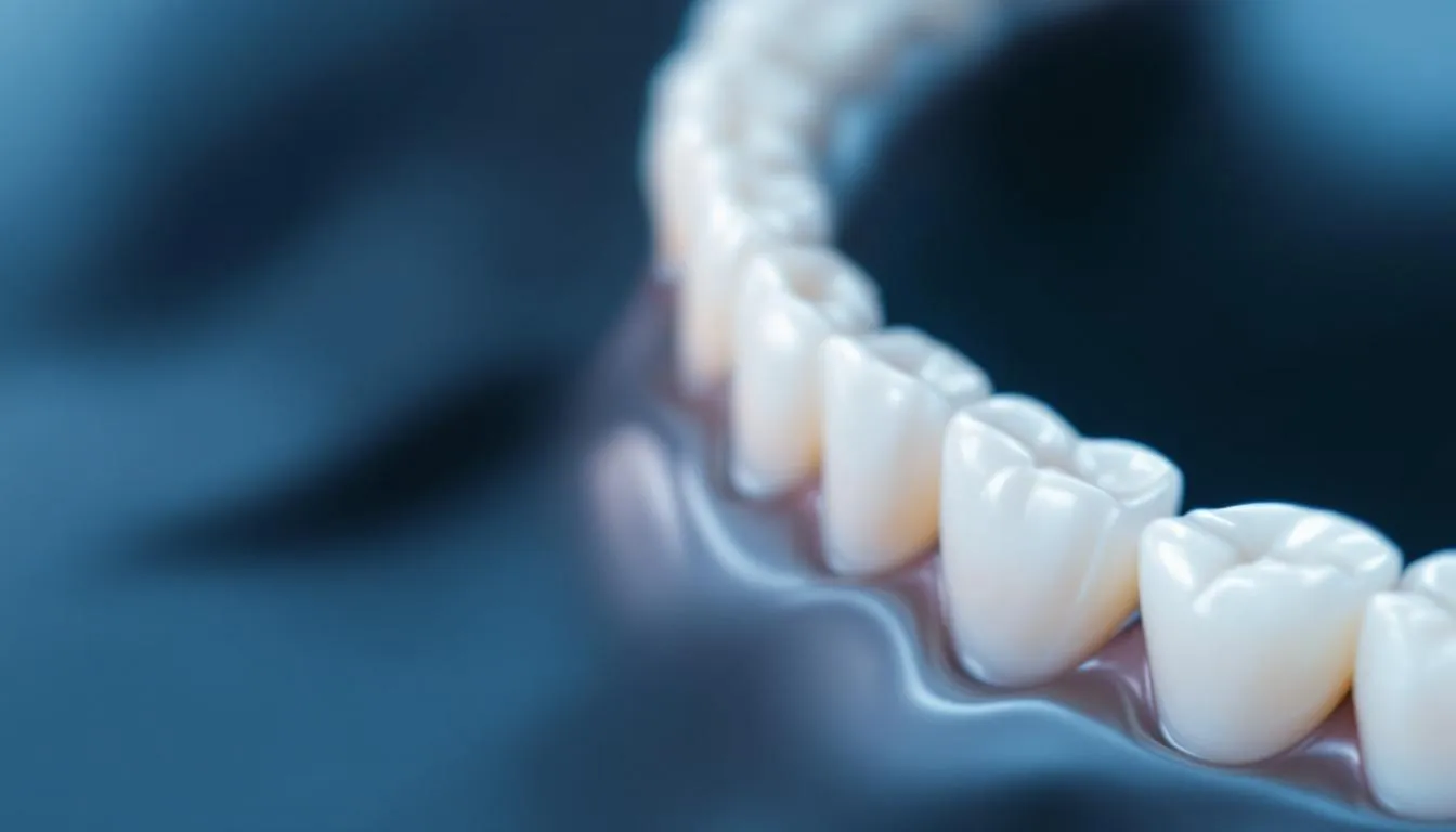 The image shows a close-up of healthy white teeth with a strong enamel surface, highlighting the protective outer layer that supports overall dental health. This enamel, the hardest substance in the human body, plays a crucial role in preventing tooth decay and maintaining strong teeth.